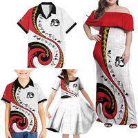Papua New Guinea 50th Independence Anniversary Family Matching Off Shoulder Maxi Dress and Hawaiian Shirt Special Style White Version - Polynesian Pride