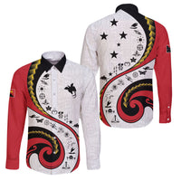 Papua New Guinea Independence Family Matching Off Shoulder Maxi Dress and Hawaiian Shirt Special Style White Version LT05 Dad's Shirt - Long Sleeve White - Polynesian Pride