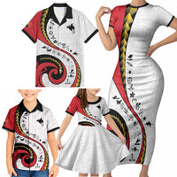 Papua New Guinea Independence Family Matching Short Sleeve Bodycon Dress and Hawaiian Shirt Special Style White Version LT05 - Polynesian Pride