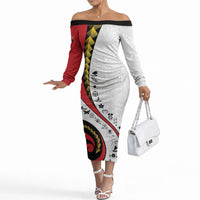 Papua New Guinea Independence Off The Shoulder Long Sleeve Dress Special Style White Version LT05 Women White - Polynesian Pride