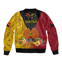 Personalized Papua New Guinea Independence Day Sleeve Zip Bomber Jacket Bird Of Paradise With Polynesian Pattern LT05 - Polynesian Pride