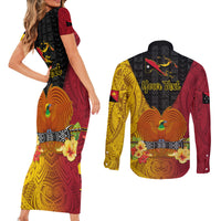 Personalized Papua New Guinea Independence Day Couples Matching Short Sleeve Bodycon Dress and Long Sleeve Button Shirts Bird Of Paradise With Polynesian Pattern LT05 - Polynesian Pride