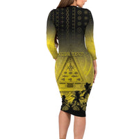 Personalised Palau Independence Day Family Matching Long Sleeve Bodycon Dress and Hawaiian Shirt Palauan Tattoo Pattern - Polynesian Pride