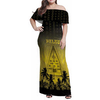 Personalised Palau Independence Day Family Matching Off Shoulder Maxi Dress and Hawaiian Shirt Palauan Tattoo Pattern - Polynesian Pride