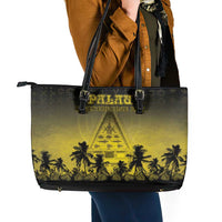 Palau Independence Day Leather Tote Bag Palauan Tattoo Pattern - Polynesian Pride