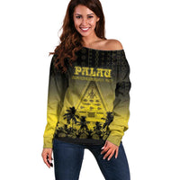 Personalised Palau Independence Day Off Shoulder Sweater Palauan Tattoo Pattern - Polynesian Pride