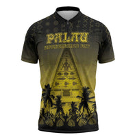 Personalised Palau Independence Day Zipper Polo Shirt Palauan Tattoo Pattern LT05 Black - Polynesian Pride