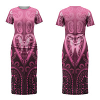 Aotearoa Breast Cancer Couples Matching Short Sleeve Bodycon Dress and Hawaiian Shirt Maori Tribal Pattern