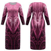 Aotearoa Breast Cancer Family Matching Long Sleeve Bodycon Dress and Hawaiian Shirt Maori Tribal Pattern