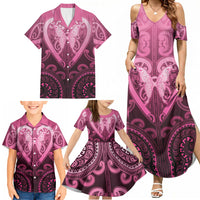 Aotearoa Breast Cancer Family Matching Summer Maxi Dress and Hawaiian Shirt Maori Tribal Pattern