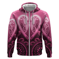 Aotearoa Breast Cancer Hoodie Maori Tribal Pattern