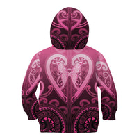 Aotearoa Breast Cancer Kid Hoodie Maori Tribal Pattern