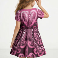 Aotearoa Breast Cancer Kid Short Sleeve Dress Maori Tribal Pattern