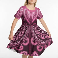 Aotearoa Breast Cancer Kid Short Sleeve Dress Maori Tribal Pattern
