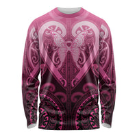Aotearoa Breast Cancer Long Sleeve Shirt Maori Tribal Pattern