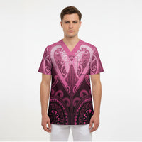 Aotearoa Breast Cancer Scrub Top Maori Tribal Pattern