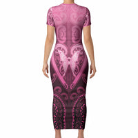 Aotearoa Breast Cancer Short Sleeve Bodycon Dress Maori Tribal Pattern