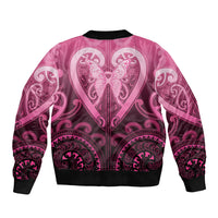 Aotearoa Breast Cancer Sleeve Zip Bomber Jacket Maori Tribal Pattern