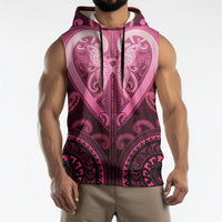 Aotearoa Breast Cancer Sleeveless Hoodie Maori Tribal Pattern