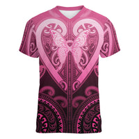 Aotearoa Breast Cancer Women V-Neck T-Shirt Maori Tribal Pattern