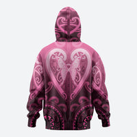 Aotearoa Breast Cancer Zip Hoodie Maori Tribal Pattern