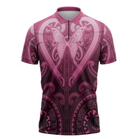 Aotearoa Breast Cancer Zipper Polo Shirt Maori Tribal Pattern