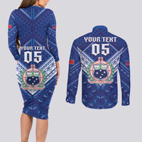 Toa Samoa Rugby Custom Couples Matching Long Sleeve Bodycon Dress and Long Sleeve Button Shirt Samoan Pride With Tribal Pattern - Polynesian Pride