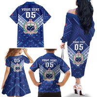 Toa Samoa Rugby Custom Family Matching Off The Shoulder Long Sleeve Dress and Hawaiian Shirt Samoan Pride With Tribal Pattern - Polynesian Pride