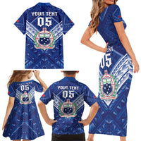 Toa Samoa Rugby Custom Family Matching Short Sleeve Bodycon Dress and Hawaiian Shirt Samoan Pride With Tribal Pattern - Polynesian Pride
