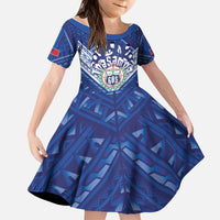 Toa Samoa Rugby Custom Kid Short Sleeve Dress Samoan Pride With Tribal Pattern - Polynesian Pride