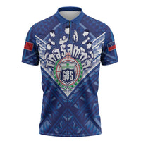 Toa Samoa Rugby Custom Zipper Polo Shirt Samoan Pride With Tribal Pattern LT05 Blue - Polynesian Pride