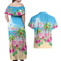 Hawaii Christmas Couples Matching Off Shoulder Maxi Dress and Hawaiian Shirt Deck The Palms Holiday Flamingos