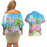 Hawaii Christmas Couples Matching Off Shoulder Short Dress and Hawaiian Shirt Deck The Palms Holiday Flamingos