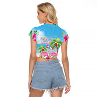 Hawaii Christmas Raglan Cropped T Shirt Deck The Palms Holiday Flamingos