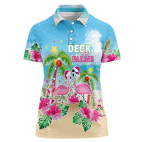 Hawaii Christmas Women Polo Shirt Deck The Palms Holiday Flamingos LT05 Female Blue - Polynesian Pride