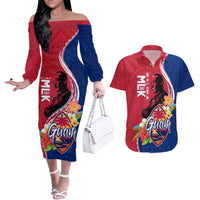 Guam Martin Luther King Jr Day Couples Matching Off The Shoulder Long Sleeve Dress and Hawaiian Shirt LT05 Red - Polynesian Pride