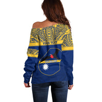 Personalised Repubrikin Naoero Independence Day Off Shoulder Sweater Tamanu With Coat Of Arms LT05 - Polynesian Pride