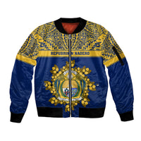 Personalised Repubrikin Naoero Independence Day Sleeve Zip Bomber Jacket Tamanu With Coat Of Arms LT05 Unisex Yellow - Polynesian Pride