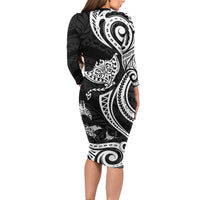 Hawaii Manta Ray Family Matching Long Sleeve Bodycon Dress and Hawaiian Shirt Polynesian Art Tattoo