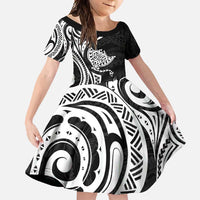 Hawaii Manta Ray Family Matching Mermaid Dress and Hawaiian Shirt Polynesian Art Tattoo LT05 Daughter's Dress Black - Polynesian Pride