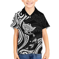 Hawaii Manta Ray Family Matching Off Shoulder Short Dress and Hawaiian Shirt Polynesian Art Tattoo LT05 Son's Shirt Black - Polynesian Pride