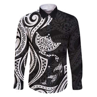 Hawaii Manta Ray Family Matching Summer Maxi Dress and Hawaiian Shirt Polynesian Art Tattoo LT05 Dad's Shirt - Long Sleeve Black - Polynesian Pride