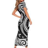 Hawaii Manta Ray Short Sleeve Bodycon Dress Polynesian Art Tattoo LT05 - Polynesian Pride