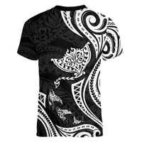 Hawaii Manta Ray Women V-Neck T-Shirt Polynesian Art Tattoo