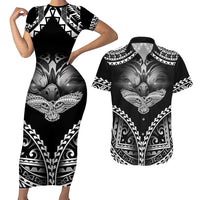 Hawaiian Hawk Couples Matching Short Sleeve Bodycon Dress and Hawaiian Shirt Polynesian Pattern Style