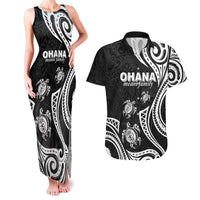 Hawaii Ohana Means Family Couples Matching Tank Maxi Dress and Hawaiian Shirt Sea Turtle Polynesian Style