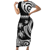 Hawaii Ohana Means Family Family Matching Short Sleeve Bodycon Dress and Hawaiian Shirt Sea Turtle Polynesian Style