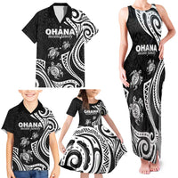 Hawaii Ohana Means Family Family Matching Tank Maxi Dress and Hawaiian Shirt Sea Turtle Polynesian Style