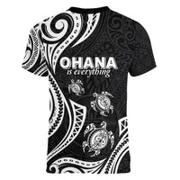 Hawaii Ohana Means Family Women V-Neck T-Shirt Sea Turtle Polynesian Style