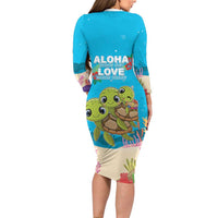 Ohana Hawaii Family Matching Long Sleeve Bodycon Dress and Hawaiian Shirt Kawaii Family Turtle